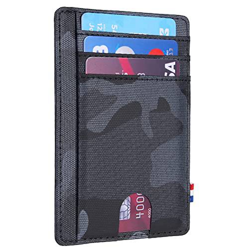 Qbool 남성용 전면 포켓 지갑 슬림 미니멀리스트 RFID 차단 캐쉬 슬롯 신용 카드 홀더 (그레이 카모플라쥬)