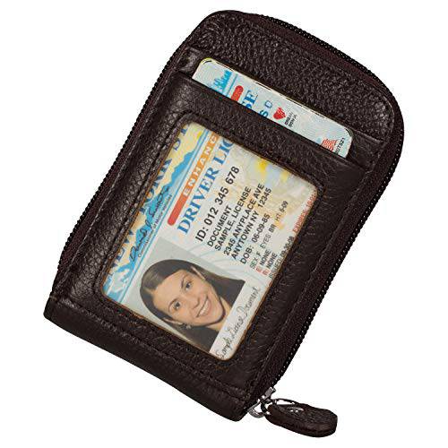 Noedy RFID 차단 신용 카드 케이스 오거나이저,수납함,정리함 천연가죽 Zip-Around 세큐리티 지갑 커피