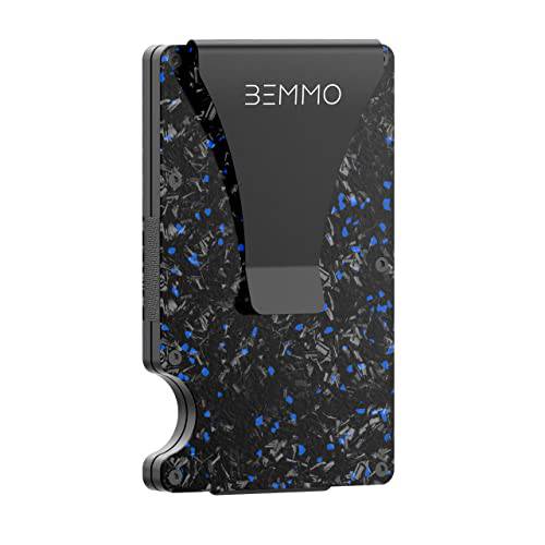 Bemmo 슬림 미니멀리스트 신용 카드 지갑  머니클립 알루미늄 메탈 홀더 RFID 차단 카본 파이버, Great 선물 좋은선택 (단조 카본 블루)