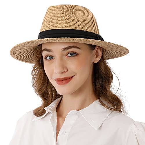 Livingston 파나마 썬 모자 넓은챙 빨대 비치 페도라 모자 여성용 남성용