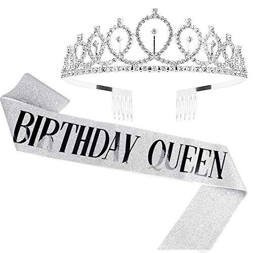 생일 Crowns 여성용, Didder 실버 큐빅 Tiara&  생일 퀸 Sash,  생일 왕관 생일 Tiara 생일 Sash and Tiaras 여성용 걸스 생일 선물 파티 악세사리