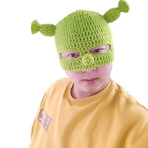 Union 파워 풀헤드 그린 모자, Shrek 모자 귀여운 Ears, 니트 모자 마스크, Funny 할로윈 코스프레 프롭
