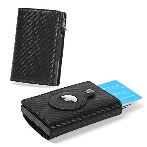스마트 지갑 에어 태그 홀더 천연가죽 RFID 신용 카드 머니 홀더 자동 팝 up 미니 알루미늄 지갑 | Pocket-Sized 슬림 디자인 다용도 악세사리 AirTag | Airtag 케이스 커버 fo