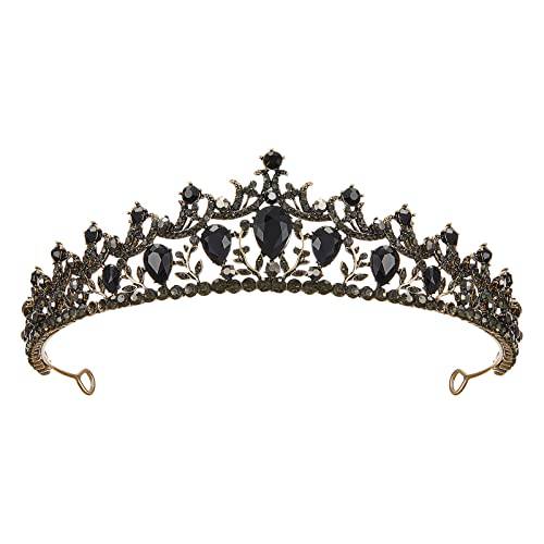 SWEETV 블랙 Tiaras and Crowns 여성용, 웨딩 Tiara 신부, 크리스탈 프린세스 왕관, 생일 Headpiece, Old 골드 Prom 파티 축하 할로윈 헤어 악세사리