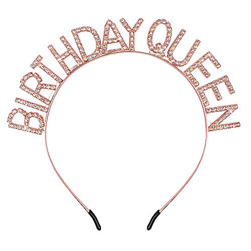 AOPRIE 생일 왕관 여성용 로즈 골드 생일 Tiara 걸스 생일 퀸 헤드밴드 프린세스 왕관 큐빅 해피 생일 악세사리