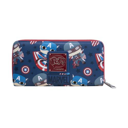 Loungefly: 마블 어벤져스 - 캡틴아메리카 Zip 어라운드 지갑, 아마존 익스클루시브, 다양한색, MVWA0155