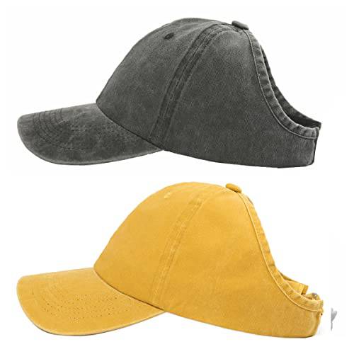 AICILY 2 팩 등이없는 캡 여성용 내츄럴 곱슬머리 모자 야구모자 아프리칸헤어 퍼프 포니테일 모자