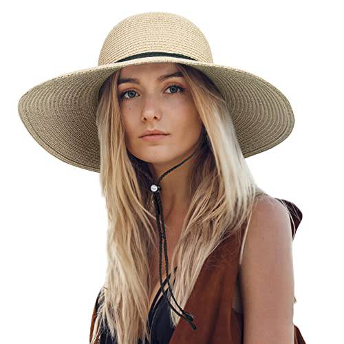 여성 비치 모자, 폴더블 비치 모자 여성용, UV 프로텍트 썬햇 여성 Wind 스트랩