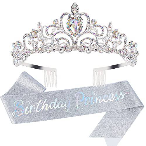 프린세스 왕관, 해피 생일 Tiara, 생일 걸 Sash, 생일 Crowns 여성용, 프린세스 파티 데코,장식, 프린세스 케이크 Popper, 생일 데코,장식 여성용, 생일 헤드밴드 악세사리