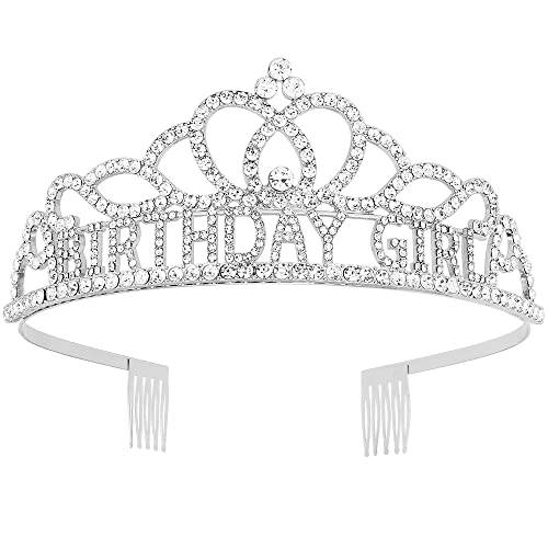 AOPRIE Diane 생일 Crowns 여성용 실버 Tiaras 걸스 Crowns 걸스 큐빅 크리스탈 장식 헤드밴드