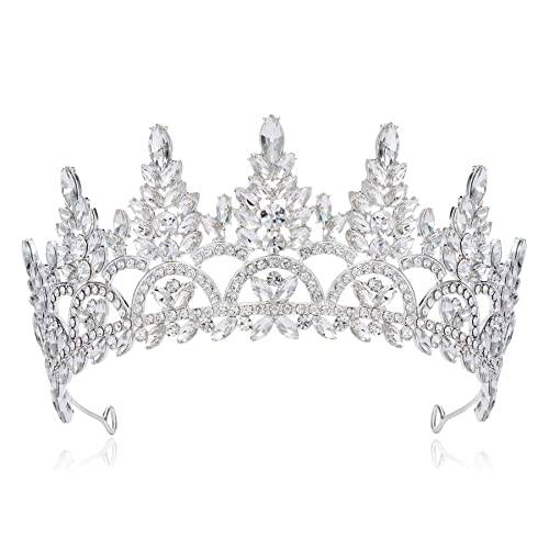 SWEETV 웨딩 Tiara 신부, 프린세스 Tiara 퀸 왕관 여성용, Quinceanera Pageant 왕관 Diadem, 실버 크리스탈 Prom 파티 Headpiece