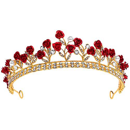 Lurrose 신부 웨딩 퀸 Crowns and Tiaras 로즈 플라워 Baroque 프린세스 왕관 헤드밴드 Headpiece 헤어 쥬얼리 웨딩, 약혼, 파티, 할로윈