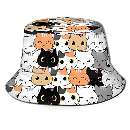 Kawaii 고양이 버킷 모자 패션 프린트 섬머 애니메이션 어부 캡 아웃도어 비치 썬 모자 여성용 걸스