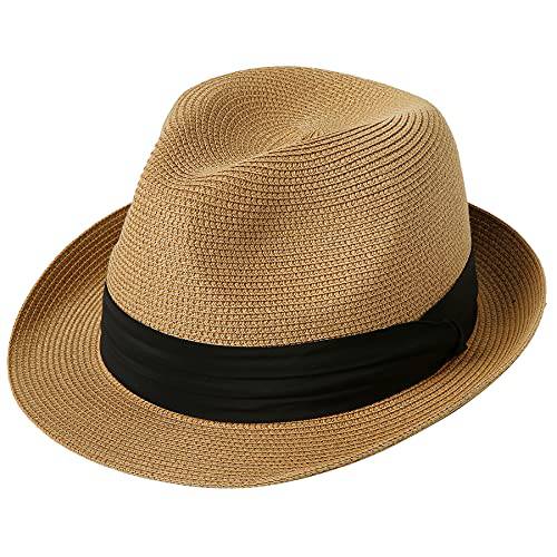 Lanzom 남녀공용, 남녀 사용 가능 페도라 빨대 썬 모자 폴더블 롤 Up 숏 Brim Trilby 모자 섬머 비치 모자