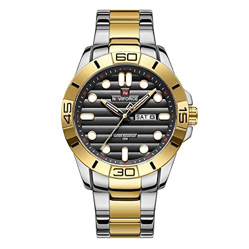 NAVIFORCE Men’s 스테인레스 스틸 시계 아날로그 쿼츠 방수 워치 날짜 캐쥬얼 손목시계