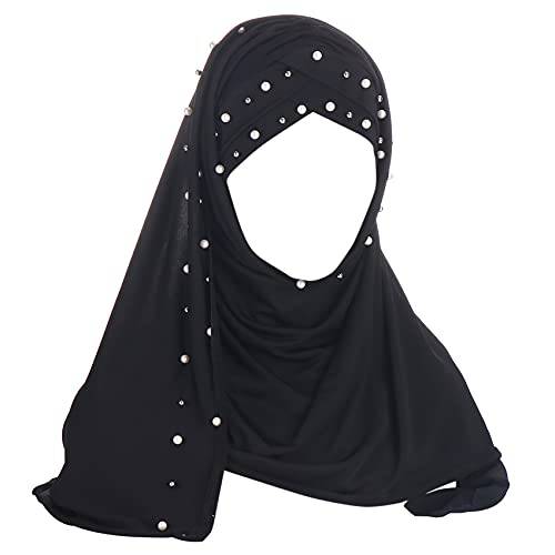 Suillty 우아한 로즈 and 비즈,구슬 이슬람교도 Hijab 여성용 이슬람 라마단 롱 Hejab 소프트 헤드 스카프 숄 랩