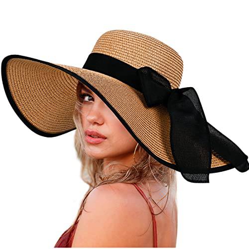 여성 섬머 폴더블 썬 밀짚모자 UPF 50+ 비치 모자
