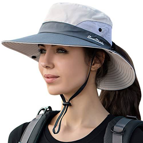 여성 포니테일 썬 모자 UV 프로텍트 매쉬 폴더블 넓은챙 비치 낚시 모자