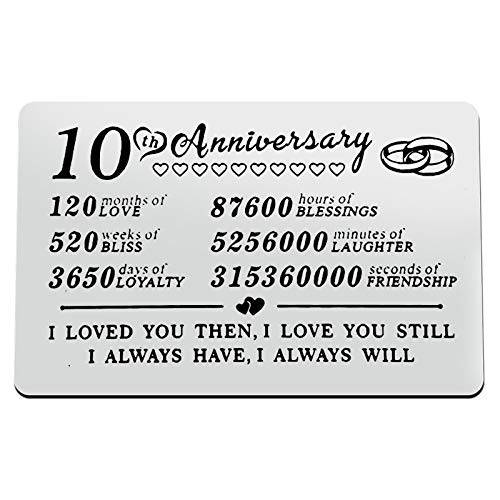 커플 선물 남자친구 여자친구 각인 지갑 인서트 카드 Valentine’s Day 쥬얼리 10th 웨딩 기념일 쥬얼리 기념일 카드 선물 그를위한 남편 아내 10 Year 웨딩 기념일 Ca