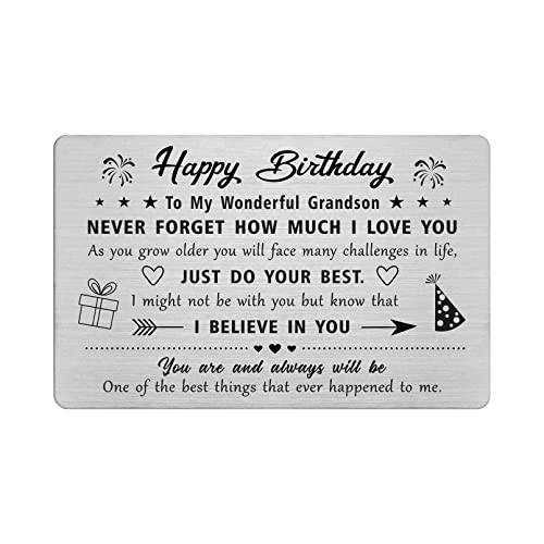 FALOGIJE 손자 생일 카드 선물, 각인 메탈 지갑 카드