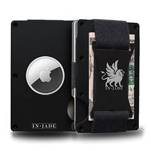 INJADE 에어 태그 지갑 - 미니멀리스트 슬림 메탈 지갑 - RFID 차단 전면 포켓 신용 카드 홀더 - 남성용 지갑  머니클립 - 컴팩트 지갑 남성용 - 알루미늄 지갑 - 메탈 지갑