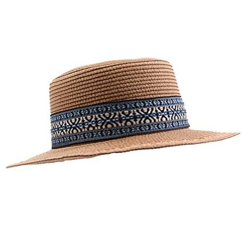 IFSUN 남녀공용, 남녀 사용 가능 넓은챙 빨대 Boater 썬 모자 비치 빈티지 플랫 모자