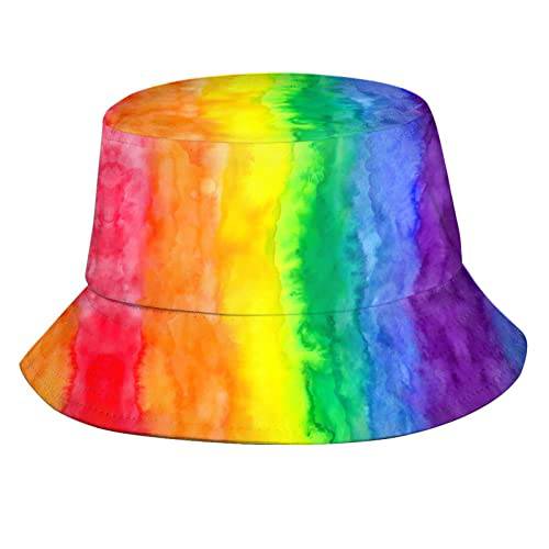 레인보우 LGBT 버킷 모자 남성용 여성 포장가능 Gay Pride 썬 모자 어부 모자 캡