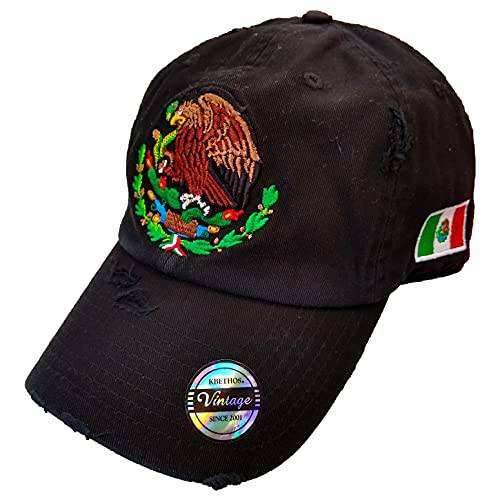 Yupoong 멕시코 스냅백 모자 자수 쉴드 and 깃발 (빈티지 블랙/ 풀 컬러)