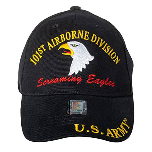 101st Airborne 분할 Screaming 이글스 자수 캡 모자 - 조절가능 버클 클로져 블랙