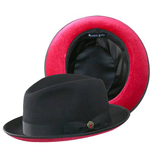 Levine 모자 100% 양모 벨벳 레드 바텀 세틴 안감있는 페도라 모자
