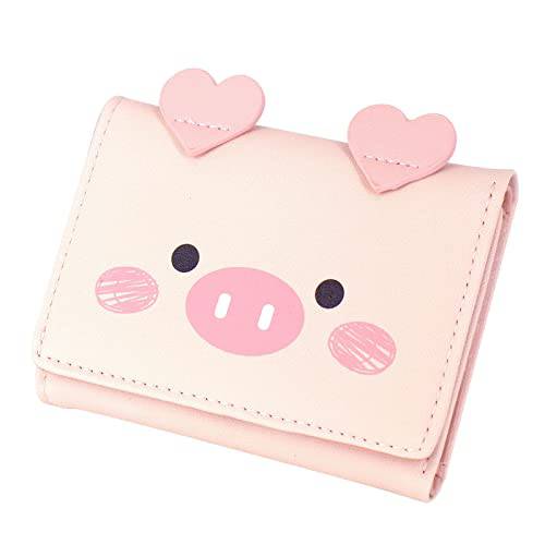 여성 스몰 지갑 걸스 귀여운 카툰 Pig 트라이폴드 Little 슬림 숏 카드 지갑 (핑크)