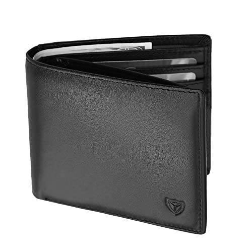 가죽 지갑 남성용 트라이폴드 Men’s 지갑 RFID 바이폴드 지갑 2 ID 윈도우 엑스트라 용량 카드 홀더 (블랙)