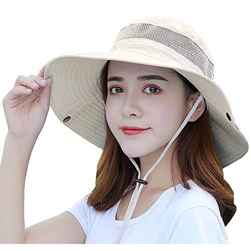 아웃도어 썬 모자 버킷 모자 여성용 썬 프로텍트 매쉬 Quick-Dry 캡 UPF 50+ (조절가능 사이즈)