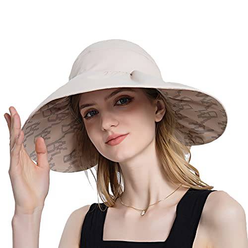 여성 썬 모자 넓은챙 UV 프로텍트 비치 모자 Double-Side-Wear 포니테일 섬머 모자