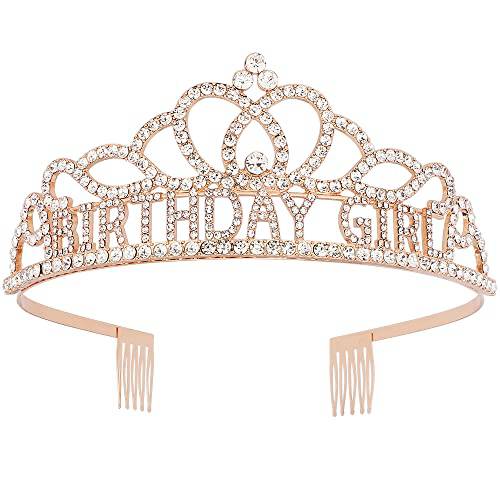 AOPRIE Diane 생일 Crowns 여성용 골드 Tiaras 걸스 Crowns 걸스 큐빅 크리스탈 장식 헤드밴드