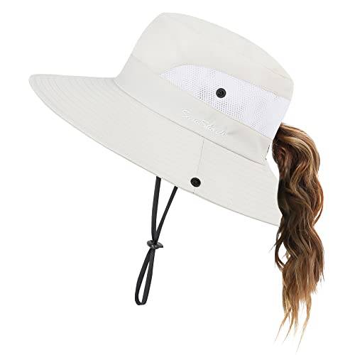 Durio 여성 포니테일 썬 모자 UV 프로텍트 넓은챙 포장가능 썬 버킷 모자 여성용 섬머 비치 등산 모자