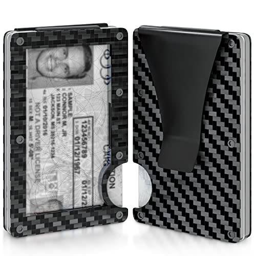 R Rizot 카본 파이버 지갑 | RFID 미니멀리스트 지갑 남성용 | 메탈 지갑 | 카드 홀더 Show ID윈도우 | 슬림 카본 남성용S 지갑
