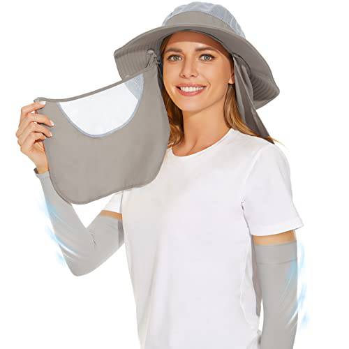 Jrooupmy 넓은챙 버킷 모자, 방수 나일론 썬 모자, Rollable UV 프로텍트 부니햇 넥 덮개, 암 커버