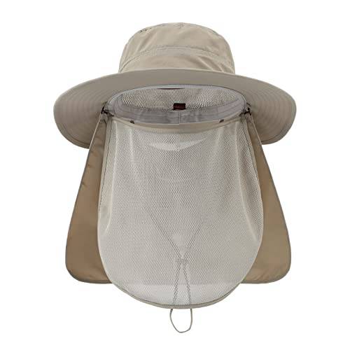 홈 Prefer UPF50+ 남성용 썬 모자 넓은챙 낚시 모자 넥 덮개 페이스 커버