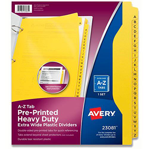 Avery Heavy-Duty 플라스틱 산업용 디바이더, 26 A-Z 탭, Yellow (23081), 11.05 x 9.05 x 0.3 인치