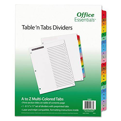 Office Essentials 11677 Table ’n 탭 디바이더, 26-Tab, 레터