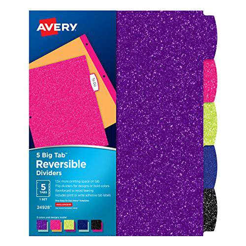 Avery 큰 탭 양면 패션 디바이더, 다양한 컬러, 5-Tab 세트 (24928)
