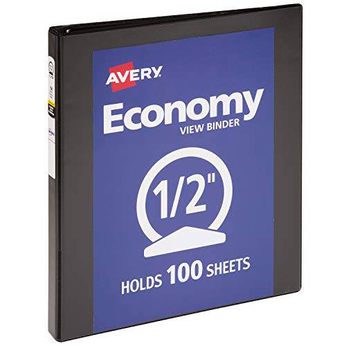 Avery Economy 뷰 3 링 바인더, 0.5 라운드 링, 1 블랙 바인더 (05705)