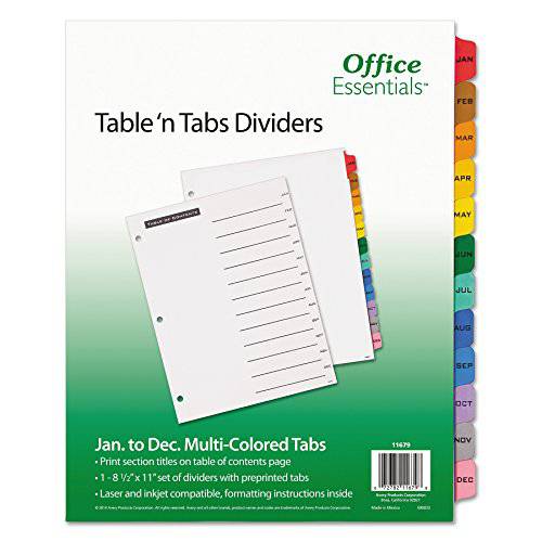 Office Essentials  테이블 ’N 탭 디바이더, 12-Tab, 레터, (11679) ( 팩 Of 24 )