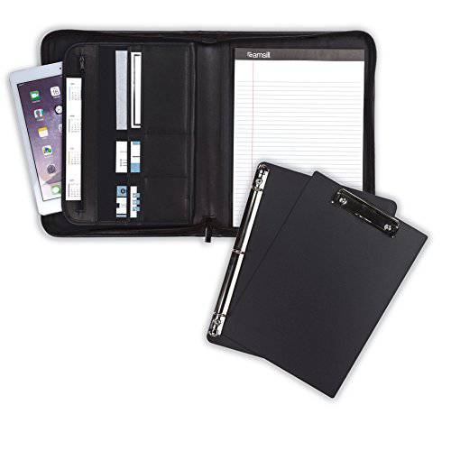 Samsill 70829 프로페셔널 패드폴리오, 노트패드 번들,묶음, 포함 탈부착가능 Clipboard.5” 라운드 링 바인더 안전한 지퍼가달린 클로져, 10.1 인치 태블릿, 태블릿PC 슬리브, 블랙