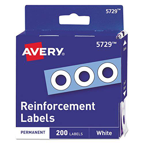 AVERY 05729 디스펜서 팩 바인더 구멍 강화 스티커, 홀 강화스티커, 1/4 Dia, White (Pack of 200)