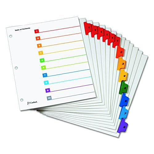 Cardinal 원스텝 바인더 디바이더, 8-Tab, 맞춤형 테이블 of Contents, 양면 다양한색 탭, 번호달린 18, 6 세트 (60828)