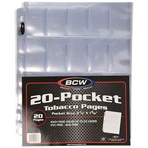 BCW  클리어 20- 포켓 Tobacco 페이지 | 포켓 사이즈 2-3/ 4 x 1-9/ 16 | 20- 페이지 Total