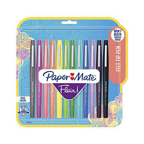 Paper Mate 1928605 Flair 펠트 팁 Pens 미디엄,중간 Point 0.7mm 열대 & 클래식 컬러 12 개