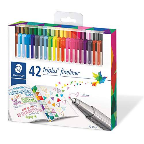 STAEDTLER 334C42 Triplus 파인라이너 42-Color 다양한색 매우 가는심 펜, Water-Based 마커